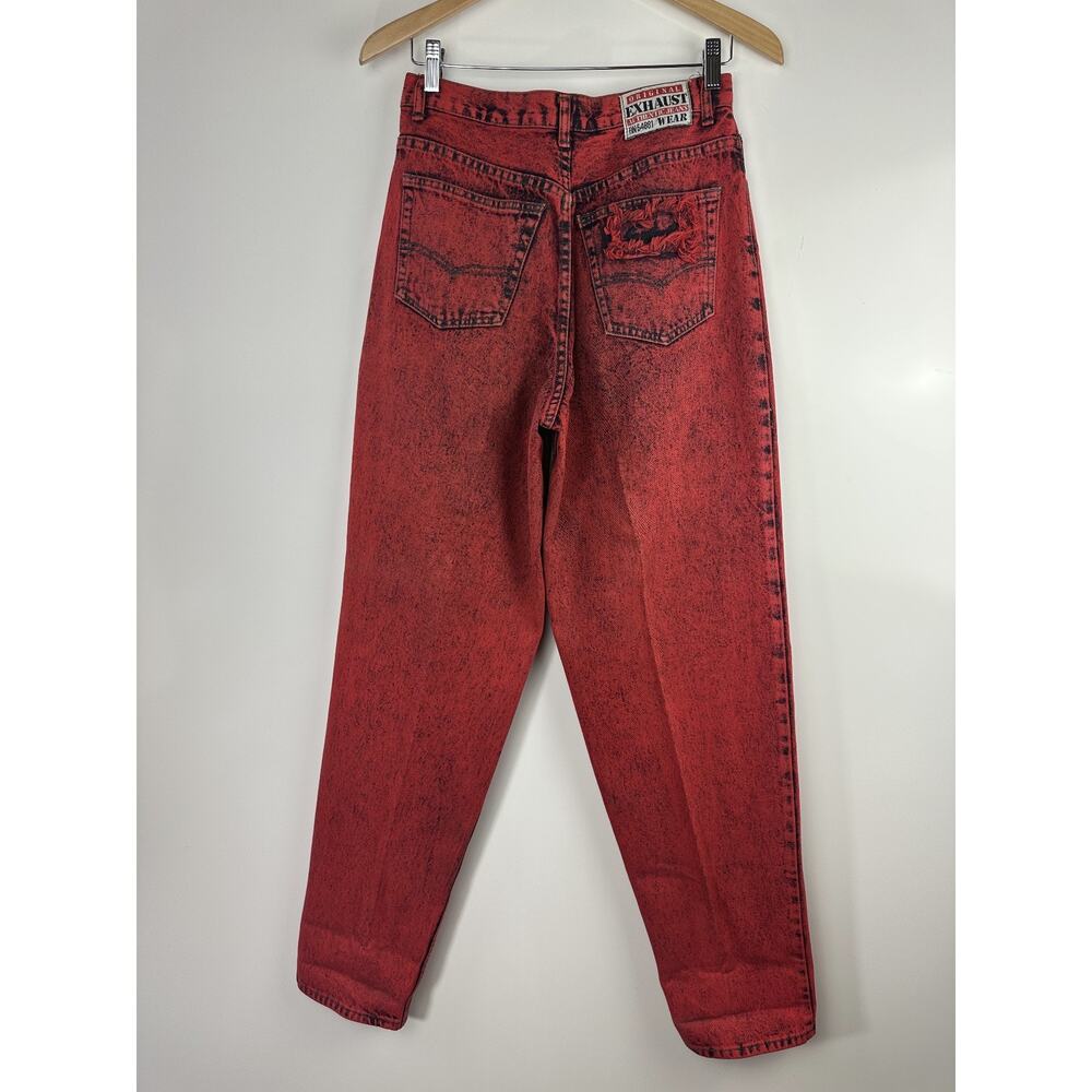 Vtg 90's Exhaust Red Acid Wash Graphic Denim Jeans Grunge Punk Size 31 *Flawed - Picture 12 of 16
